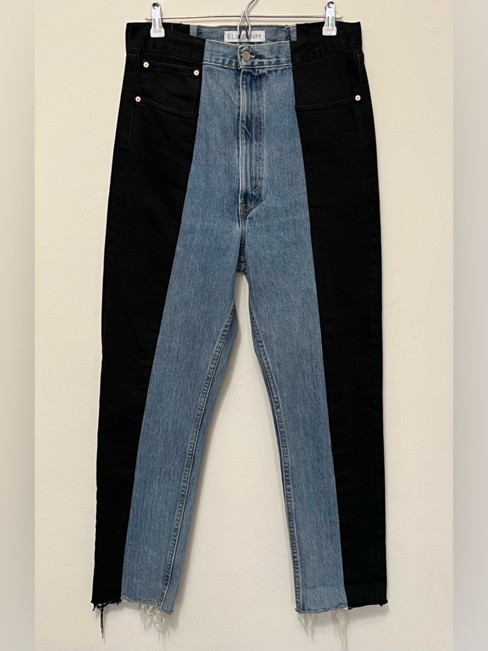 E.L.V. Denim • 31 • Contract Two-Tone Black & Blue High-Waist Denim Jeans